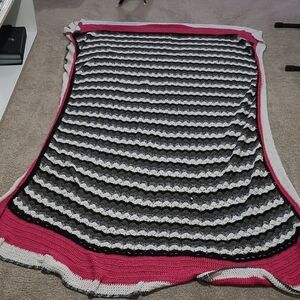 Cozy Striped Knit Blanket - Pink, Black, and White